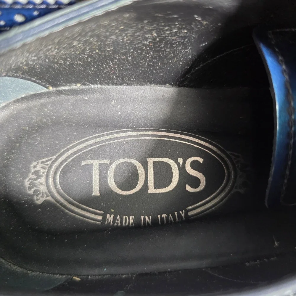 TODS Blue Leather Brogue Wingtip Oxfords Loafers EU 39 Made in Italy Dress Shoes